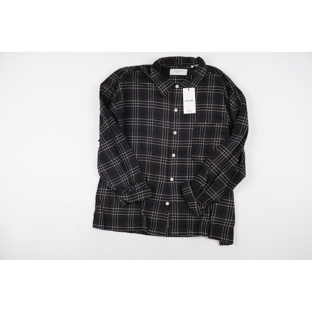 Jack & Jones Flannel Shirt Jorjoshua Boxy Pirate Black Plaid XL NWT